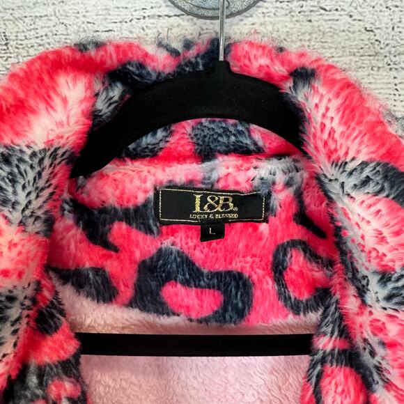 L&B Lucky & Blessed Women's Hot Pink Cheetah Fuzzy Jacket Size Large - Picture 4 of 10